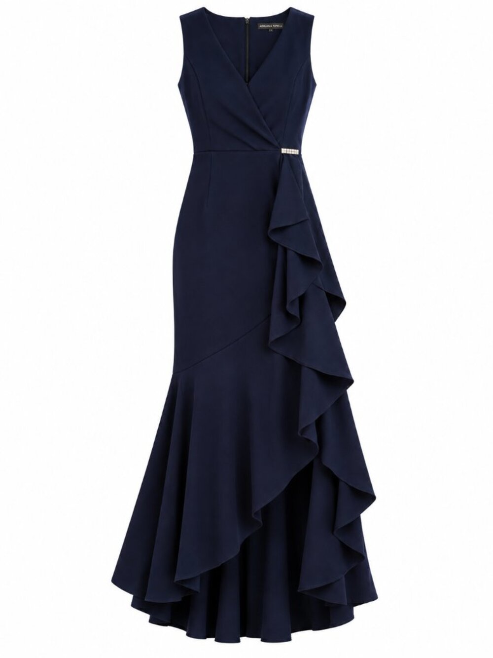 Adrianna Papell Midnight Navy Ruffle High Low Formal Gown Dress Size 8 NWT - Picture 2 of 4